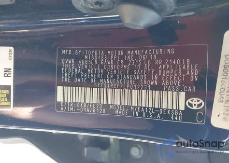 2020 Toyota Corolla Se из США, поврежденный, VIN 5YFS4RCE7LP012231